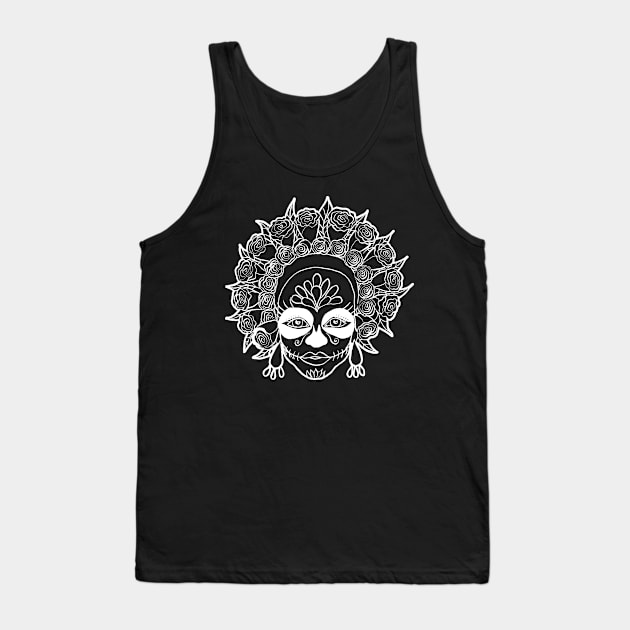 Día de Muertos - Sugar Skull Girl White Outline Tank Top by IvyLilyArt